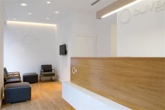 Solid Surface White & Brown Wood LED Light Luxury Reception Desk