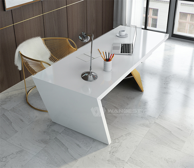 Newest Straight Design Artificial Stone Standard Size Modern Office Furniture White & Gold Office Workstations