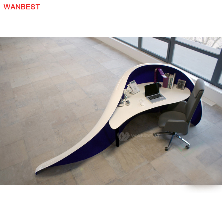 Artificial Stone White Purple Beautiful Curved Design Reception Desk