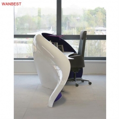 Artificial Stone White Purple Beautiful Curved Design Reception Desk