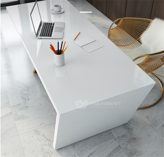 White artificial Stone Gold Stainless Steel CEO Unique Office NASDAQ Desk