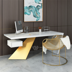 White artificial Stone Gold Stainless Steel CEO Unique Office NASDAQ Desk