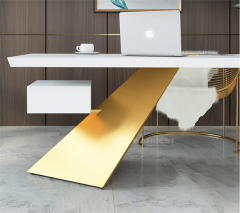 White artificial Stone Gold Stainless Steel CEO Unique Office NASDAQ Desk
