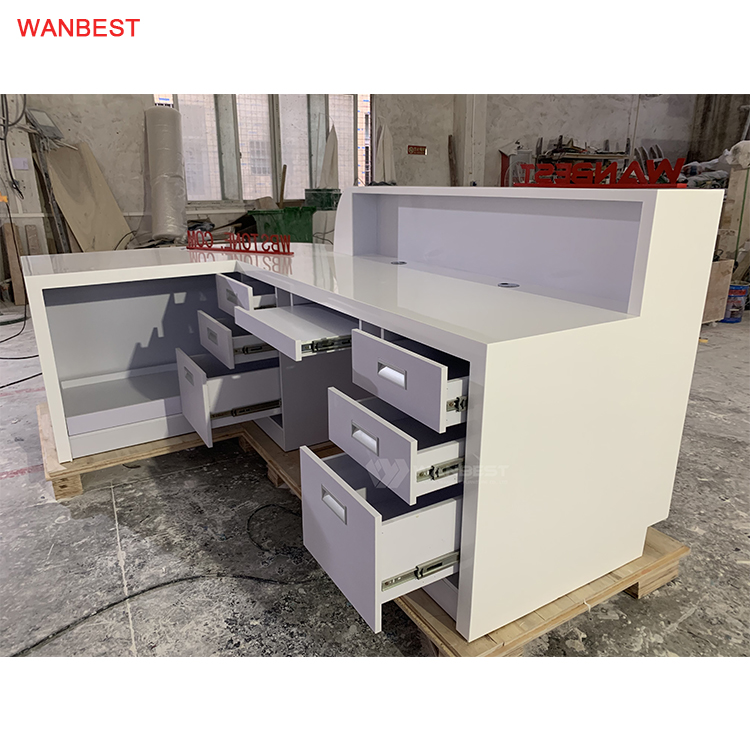 WANBEST Manufacture Modern Office Luxury Reception Desk With LED Light LOGO For Sale