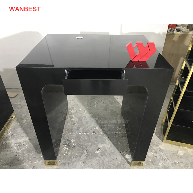 Artificial Marble Stone Black Body Stainless Steel Gold Leg Office Desk Furniture