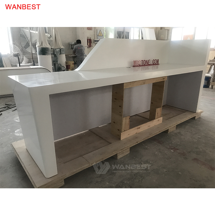 The behind of solid surface reception desk 