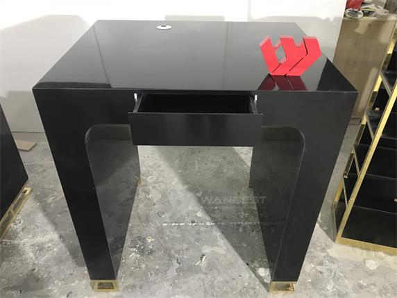 Artificial Stone Black Body Stainless Steel Gold Leg Reception Desk
