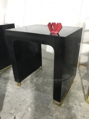 Artificial Stone Black Body Stainless Steel Gold Leg Reception Desk