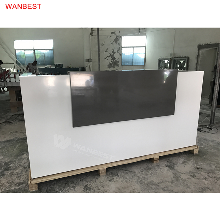 LED Acrylic Stone White Black Reception Desk 