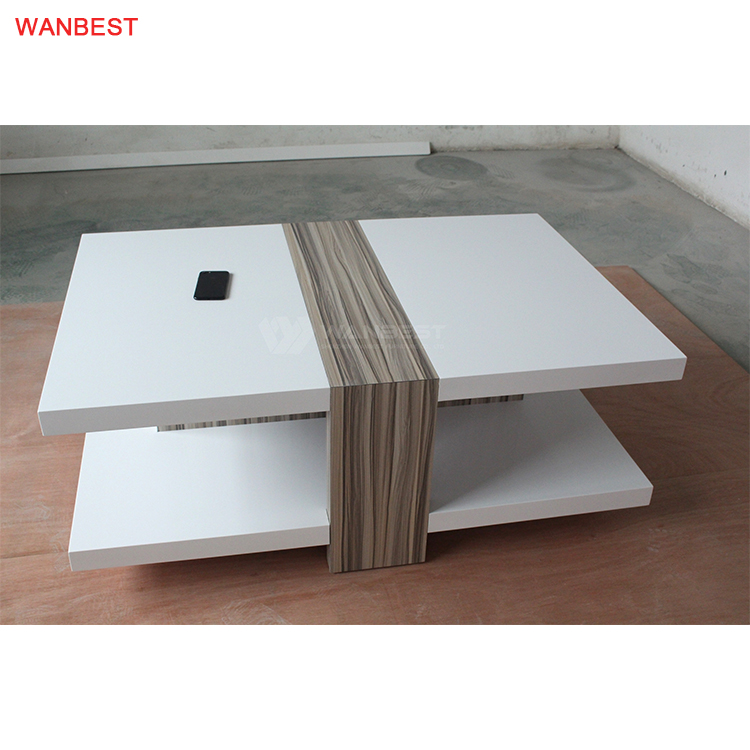 Artificial Stone Walnut Wood Luxury Design Coffee Table 