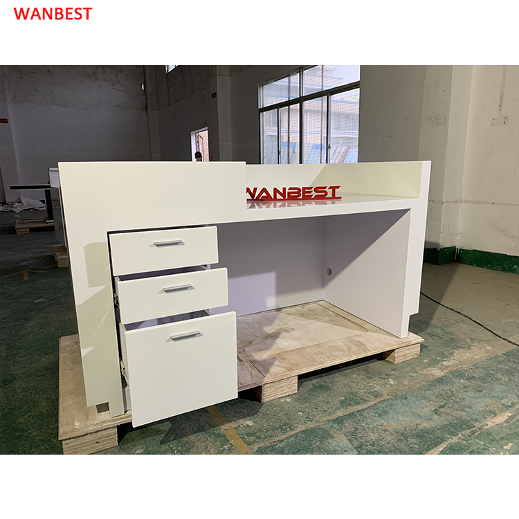 China Good Fame Solid Surface Manufacture Modern Commercial Deisgn Small Reeption Desk 