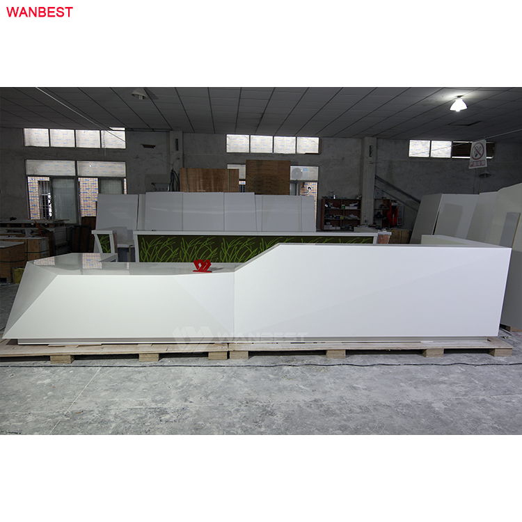 large white high glossy reception desk 