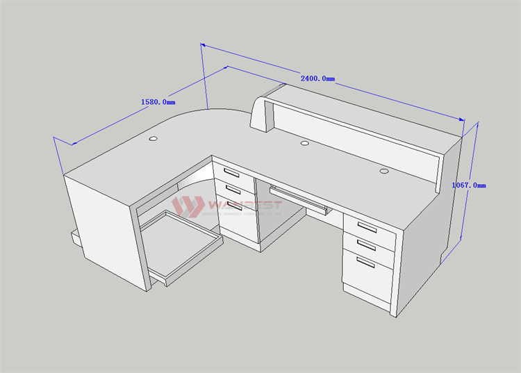 3D drawing reception desk with drawers 