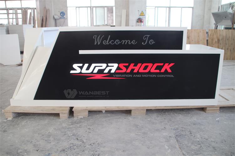 Australia client customized large unique design solid surface reception desk with LOGO 