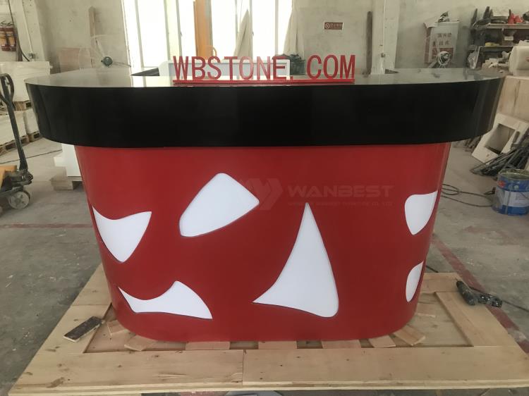 Black & Red LED light Acrylic stone Commercial Bar Counter For Sale 
