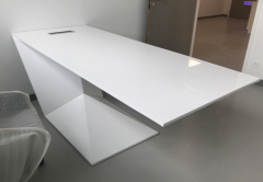 Z shape white corian artificial stone office desk