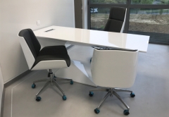 Z shape white corian artificial stone office desk