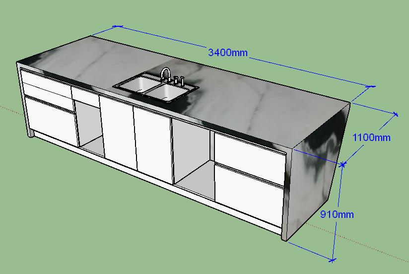 nature marble top kitchen island custom size 3d Drawing 1