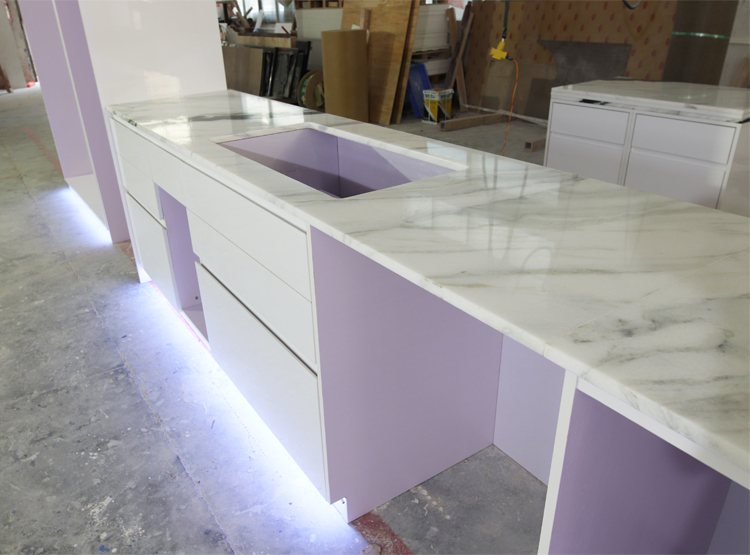 nature marble top on kitchen cabient
