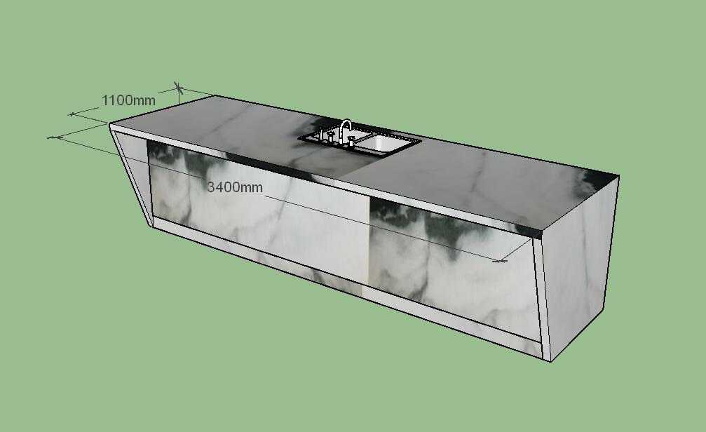 nature marble top kitchen island custom size 3d Drawing 2