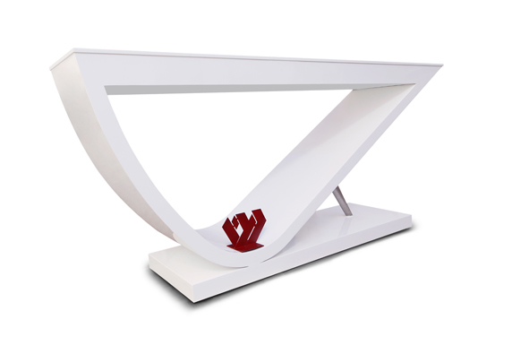 V shape custom office exhibition desk furniture
