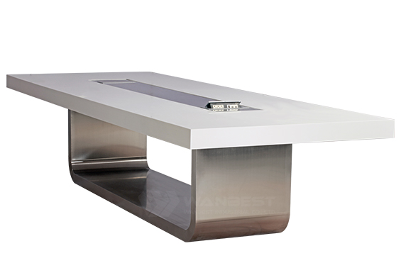 Conference Table Rectangular  Solid Surface Top Stainless Steel Leg