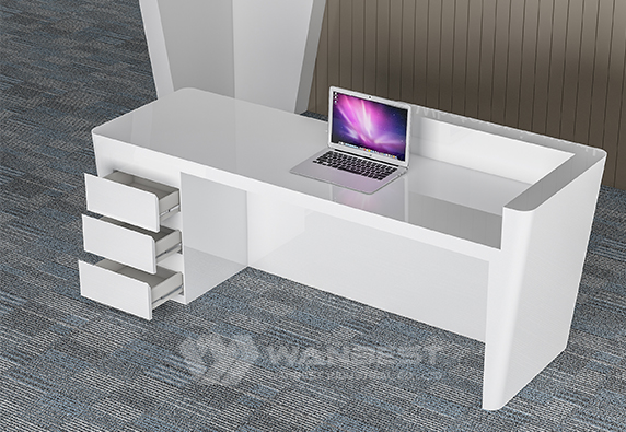 white office corian stone beauty salon recetpion desk