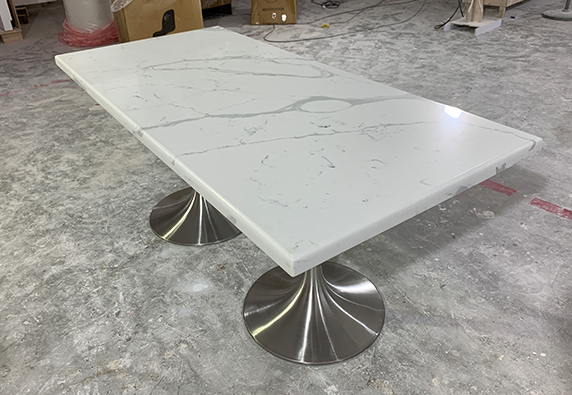 white marble 4 people dining table stainless steel leg