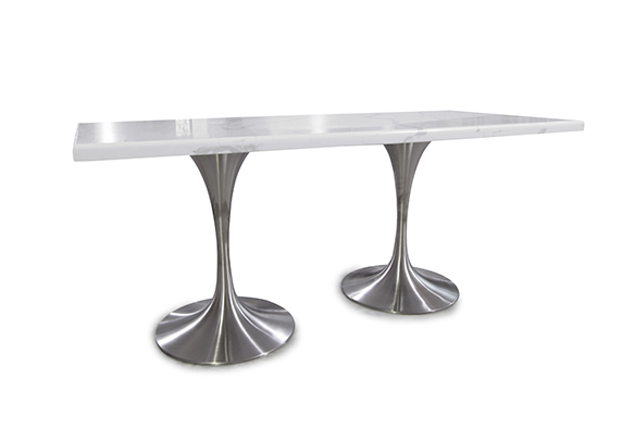 white marble 4 people dining table stainless steel leg
