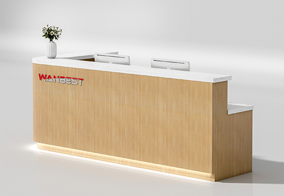 Popular latest design L shape wood marble reception desk