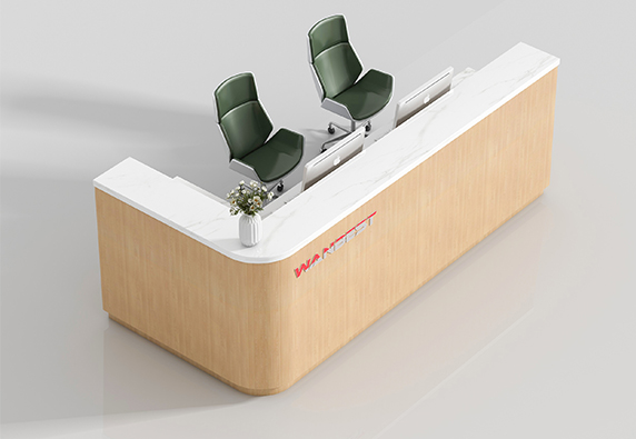 Popular latest design L shape wood marble reception desk