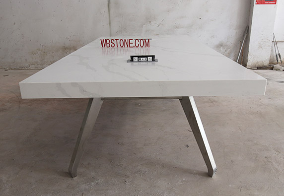Large size conference table with stainless steel leg marble top
