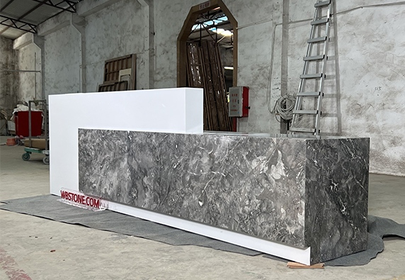 salon marble L shape custom latest durable reception desk