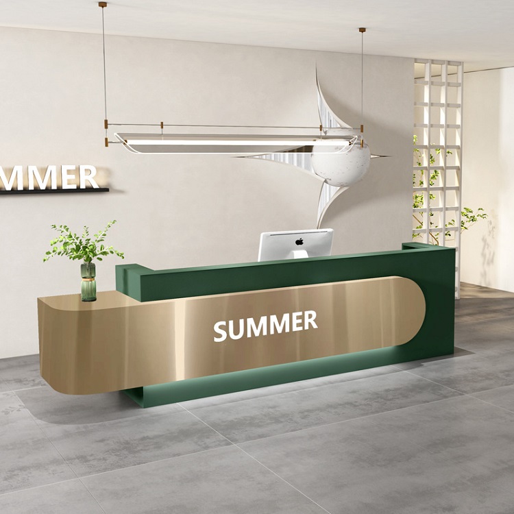 green reception desk