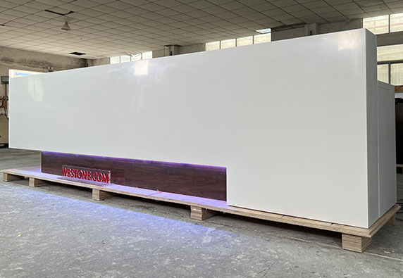Foldable pure white smooth marble company reception desk