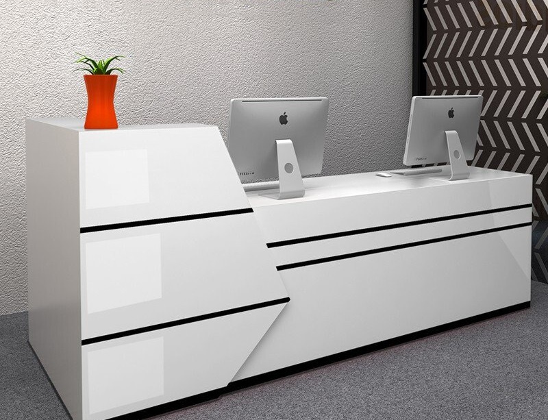 pure white reception desk
