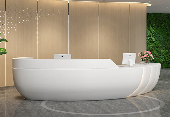 modern white oval curved front led reception desk