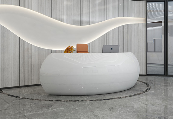 office curved white oval reception desk design