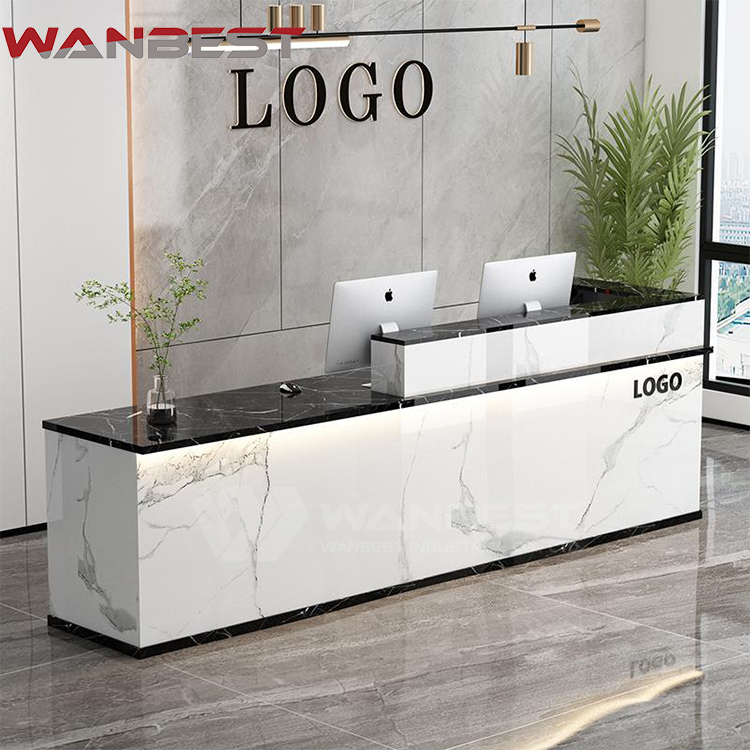 black reception desk