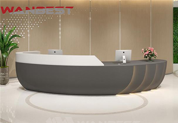 modern white oval curved front led reception desk