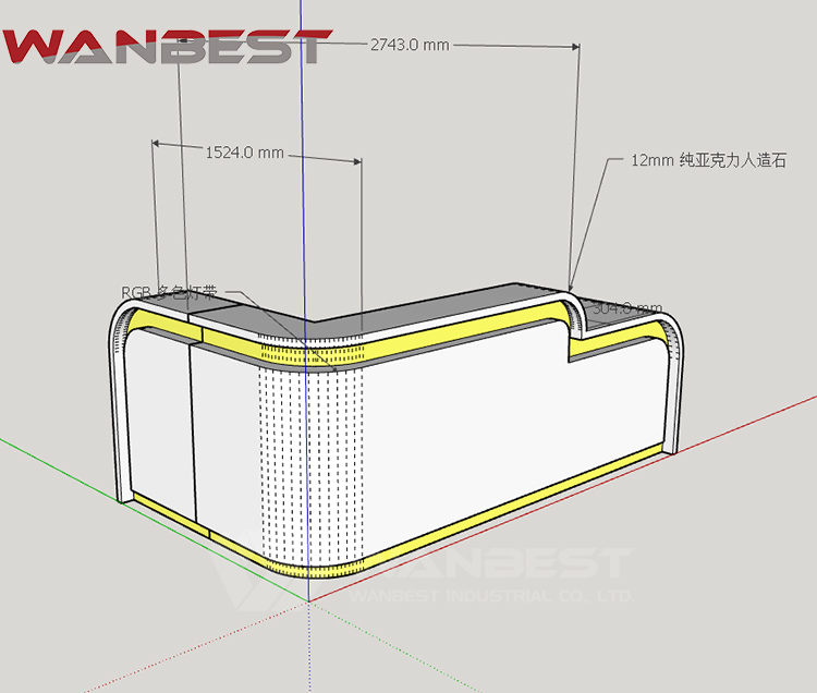 Color solid surface factory real shot LED reception desk