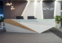 White Wooden Ship Inspired Solid Surface Reception Desk