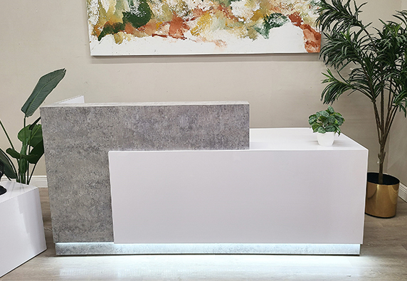 two person marble led custom reception desk for salons