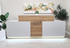 two person led custom white wood reception desk for sale