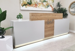 two person led custom white wood reception desk for sale