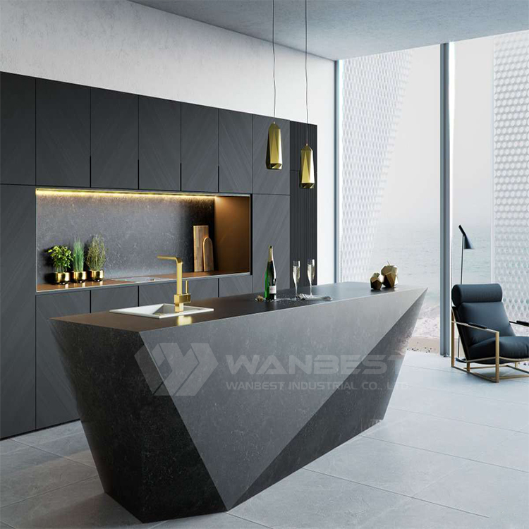 black kitchen counter