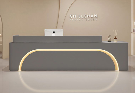 White simple marble  nail salon hotel reception desk