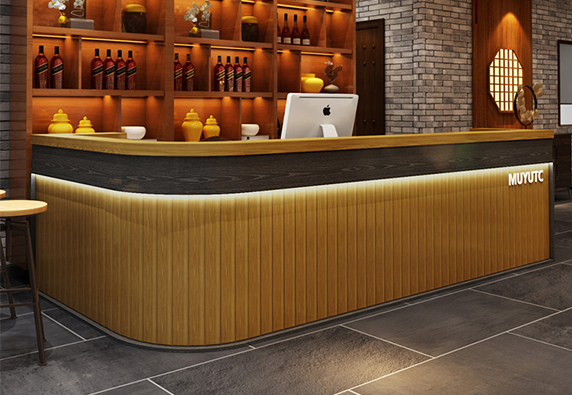 Modern wooden custom L shape Led light wine bar counter