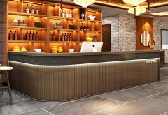 Modern wooden custom L shape Led light wine bar counter