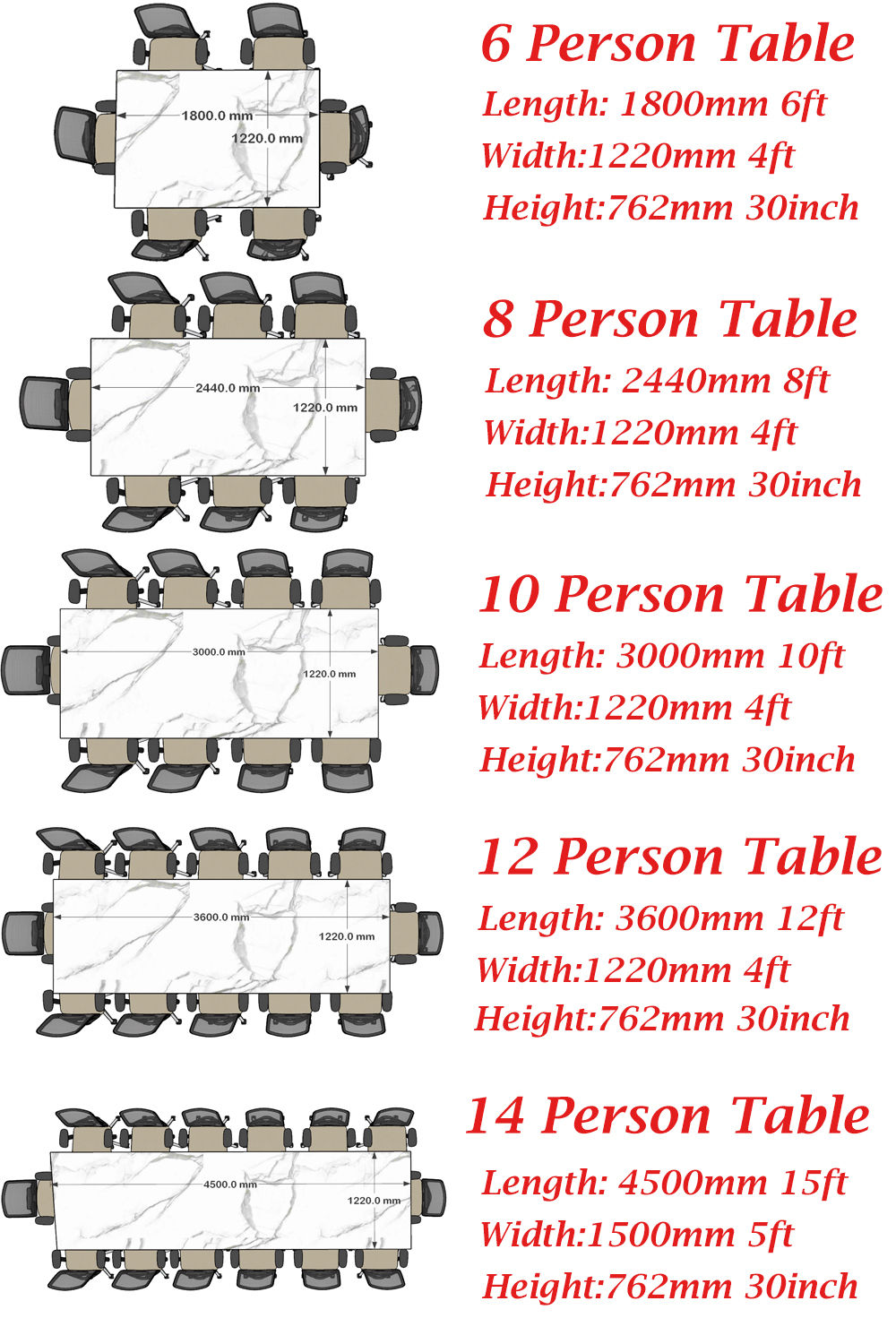 rectangular conference table dimension list